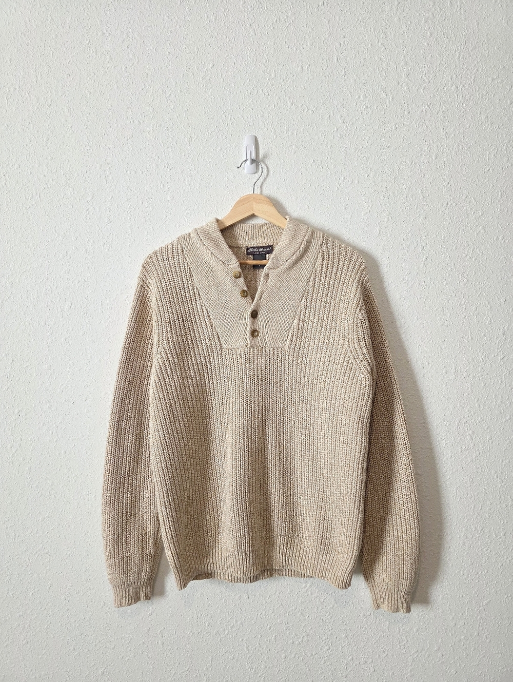 Vintage Eddie Bauer Oatmeal Cotton Henley Sweater S